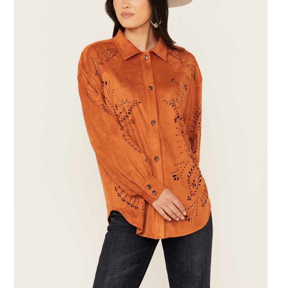 Shyanne Faux Suede Laser Cutout Shacket